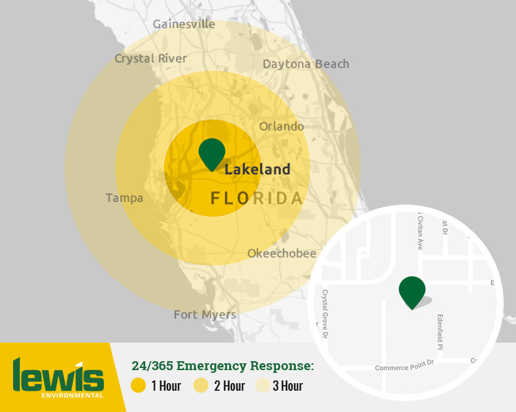24 hour 365-day Emergency Disaster, Spill and Environmental Incident Response in Central Florida, Lakeland, Orlando, Tampa, Orlando, Clearwater, Ocala, Daytona Beach, Fort Myers