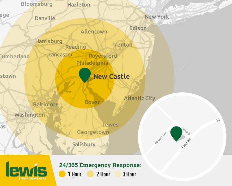24 hour 365-day Emergency Disaster, Spill and Environmental Incident Response in Southeast Pennsylvania, Wilmington, Dover, Lewes, Georgetown, Baltimore, Washington, New Castle, Concord, Delaware, Maryland, Elkton, Aberdeen