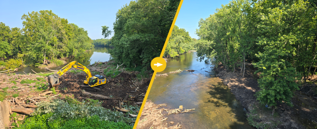 Douglassville bridge log jam removal